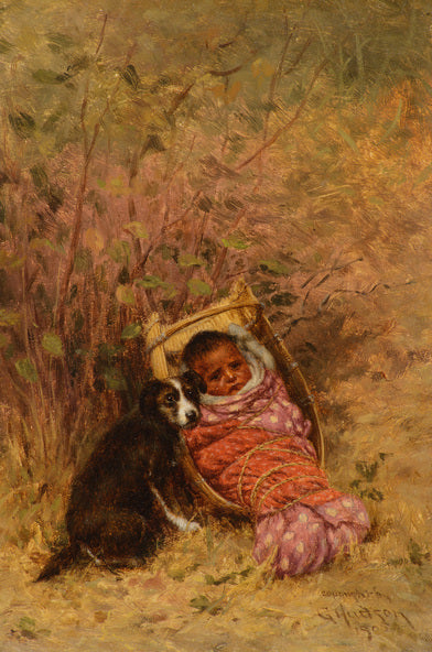 Rosie's Baby in a Quilt Basket by Grace Carpenter Hudson,A3(16x12")Poster