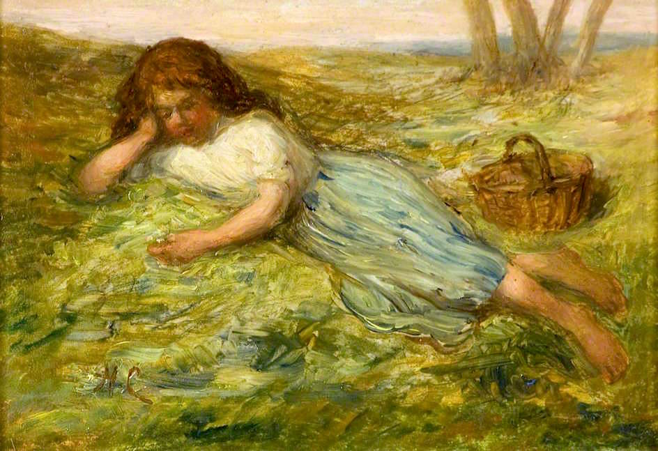 Girl and Basket, vintage artwork by Hugh Cameron R.S.A., R.W.S., 12x8" (A4) Poster