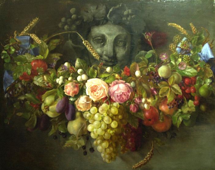 Garland of Fruits and Flowers, vintage artwork by Eloise Harriet Stannard, 12x8" (A4) Poster