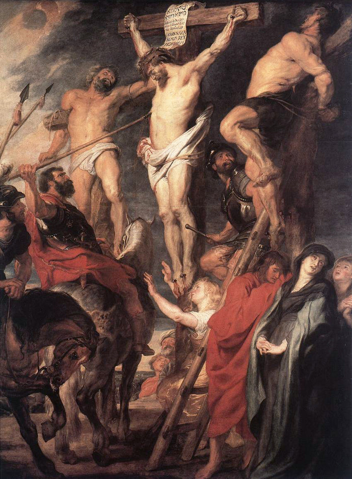 Christ on the Cross between the Two Thieves, vintage artwork by Peter Paul Rubens, 12x8" (A4) Poster