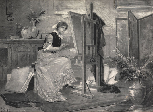 Painter in Her Studio, vintage artwork by Jakub Schikaneder, 12x8" (A4) Poster