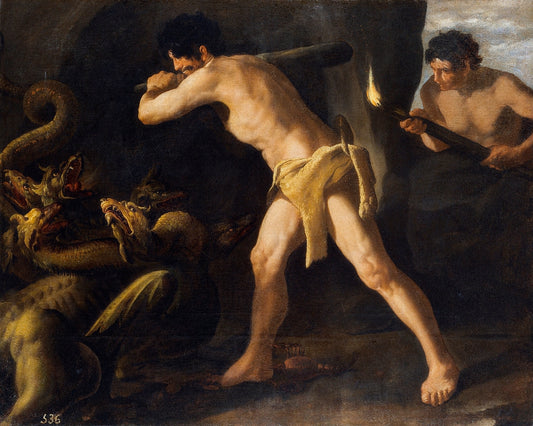 Hercules Fighting the Hydra of Lerna, vintage artwork by Francisco de Zurbarán, 12x8" (A4) Poster