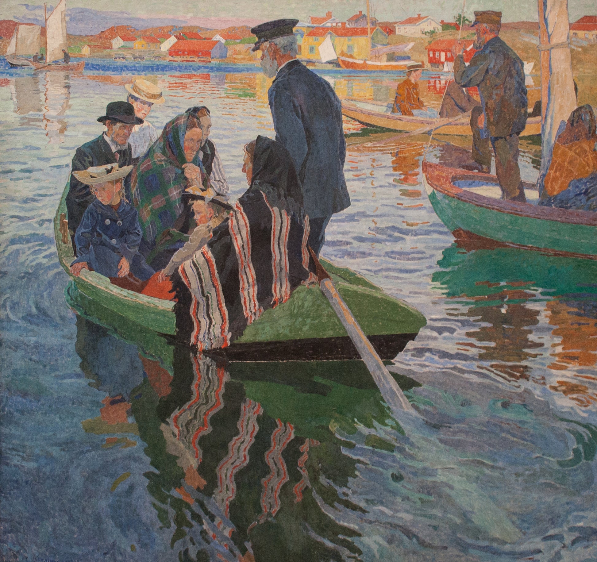 Church-Goers in a Boat, vintage artwork by Carl Wilhelm Wilhelmson, 12x8" (A4) Poster