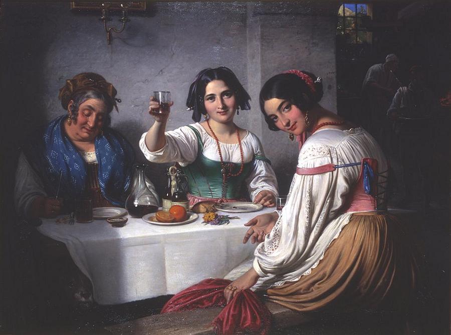 In an Italian Osteria (Italiensk osteriscene), vintage artwork by Wilhelm Marstrand, A3 (16x12") Poster Print