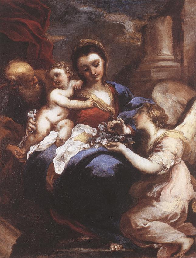 Holy Family with an Angel, vintage artwork by Valerio Castello, 12x8" (A4) Poster