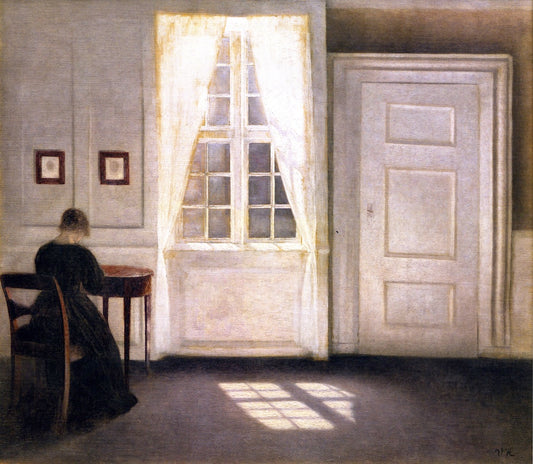 Interior from Strandgade with Sunlight on the Floor, vintage artwork by Vilhelm Hammershøi, 12x8" (A4) Poster