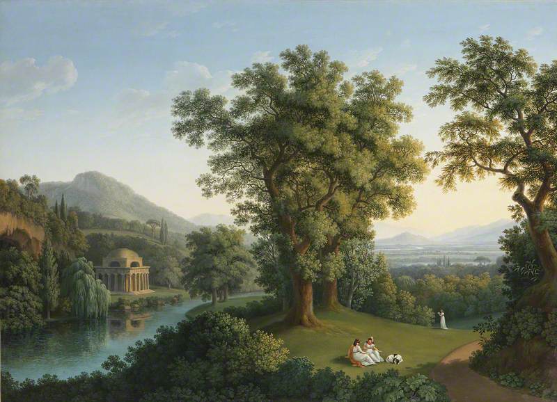 River Landscape with Elements of the English Garden at Caserta, vintage artwork by Jakob Philipp Hackert, 12x8" (A4) Poster