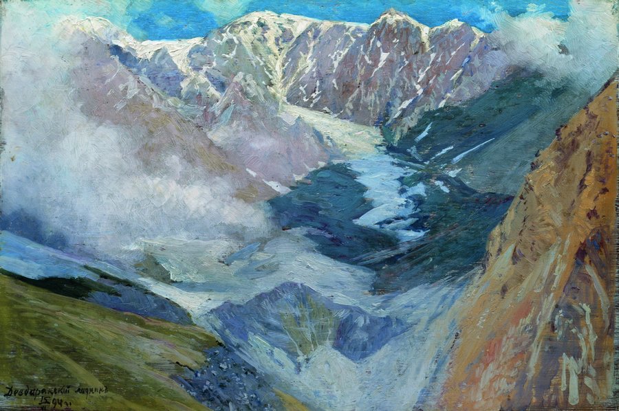Devdarak Glacier, vintage artwork by Nikolai Aleksandrovich Yaroshenko, 12x8" (A4) Poster