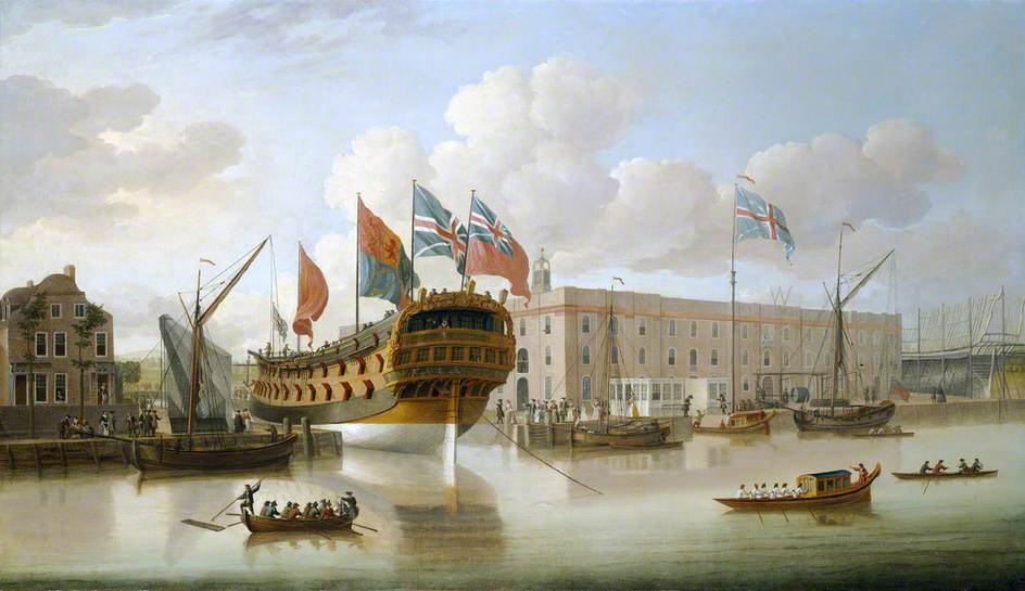 The 'St Albans' Floated Out at Deptford, 1747, vintage artwork by John Cleveley the Elder, 12x8" (A4) Poster