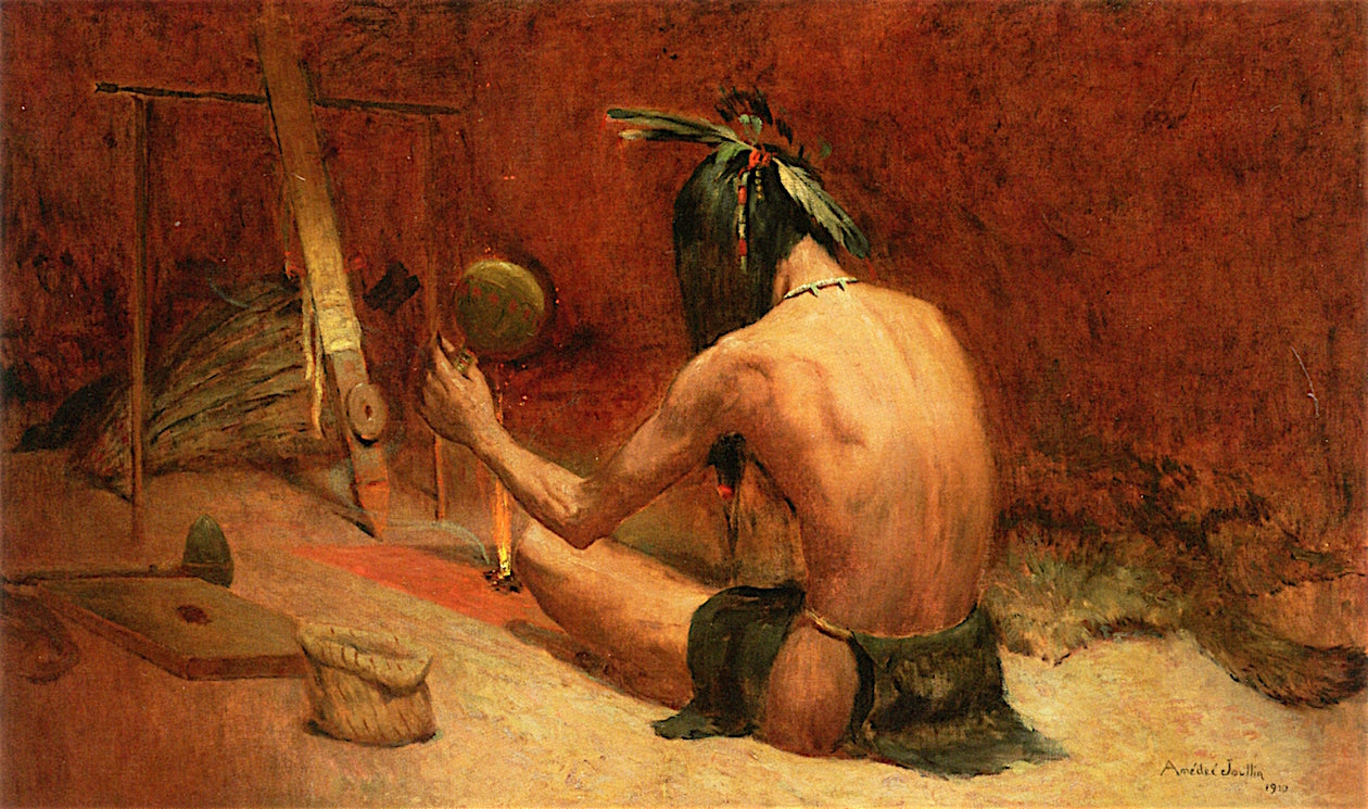 Offering the Pipe to Thunder, vintage artwork by Amedee Joullin, 12x8" (A4) Poster