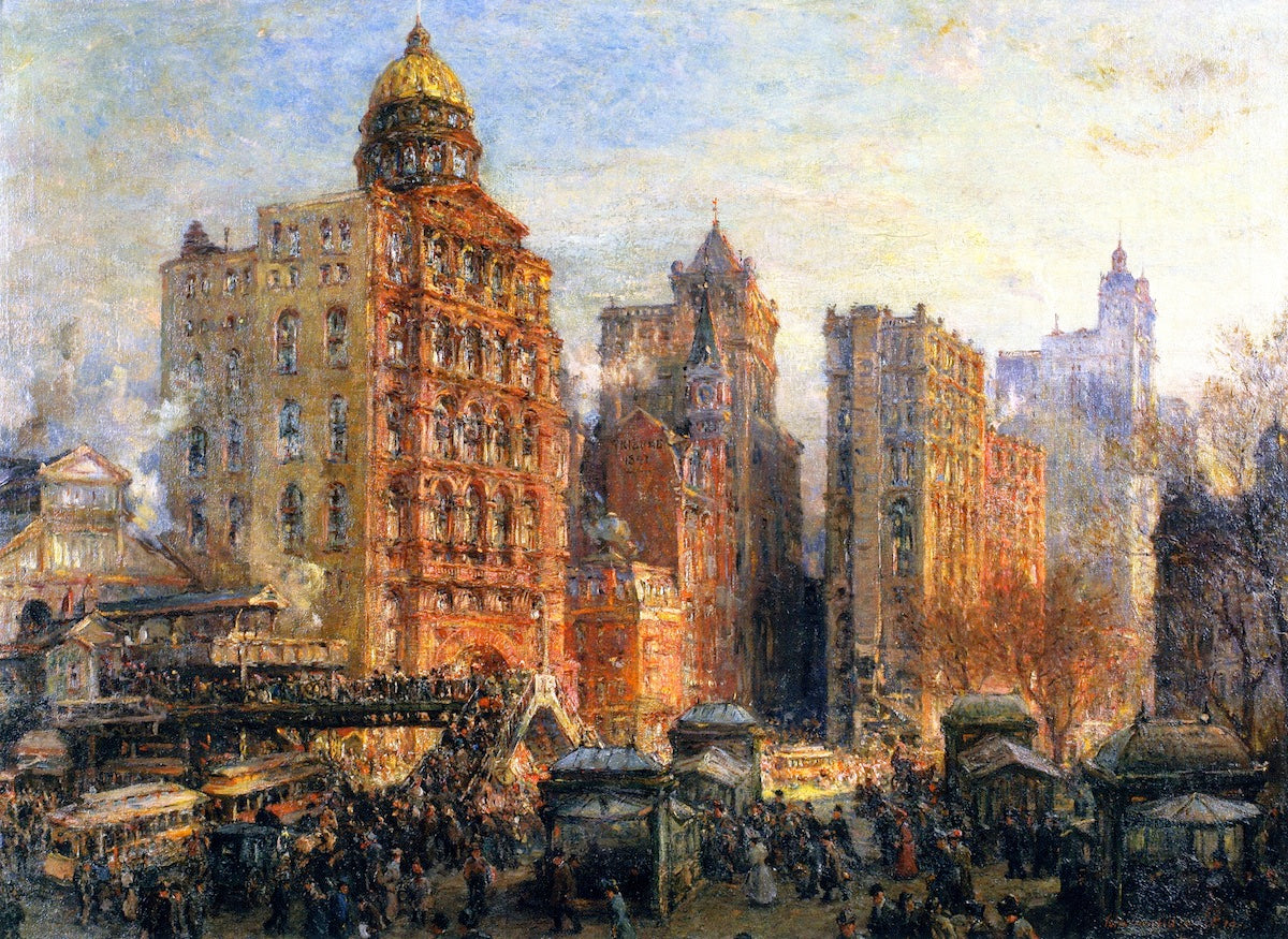 The Rush Hour, New York City, vintage artwork by Colin Campbell Cooper, 12x8" (A4) Poster