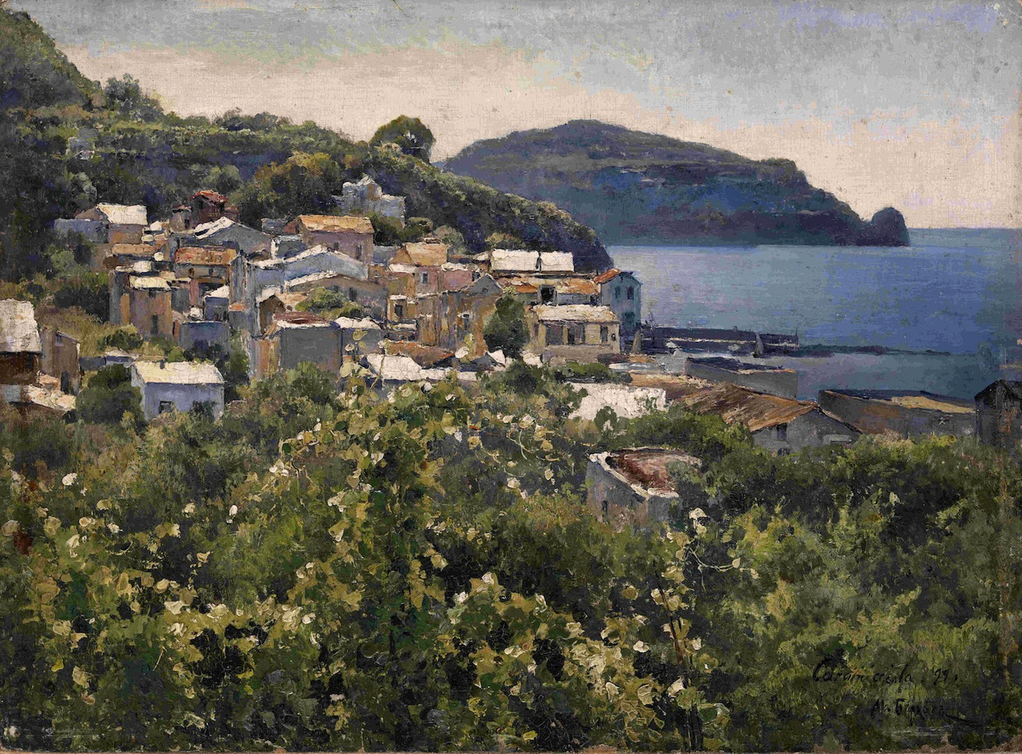 View of Casamicciola, Naples, vintage artwork by Mikhail Berkos, 12x8" (A4) Poster