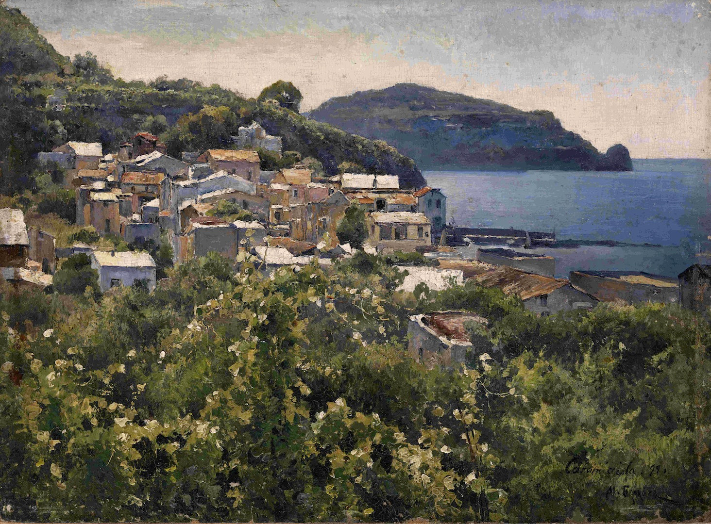 View of Casamicciola, Naples, vintage artwork by Mikhail Berkos, 12x8" (A4) Poster