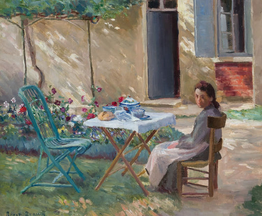 Woman in the Garden, vintage artwork by Anna Wood Brown, 12x8" (A4) Poster