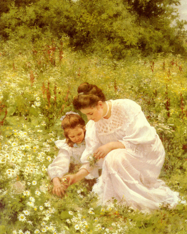 Picking daisies, vintage artwork by Hermann Seeger, 12x8" (A4) Poster
