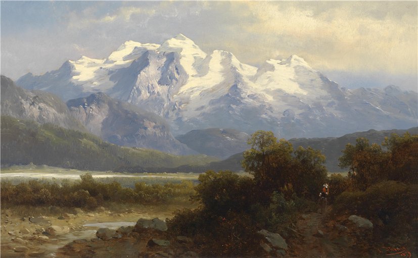 View of a Mountain Massif, vintage artwork by Josef Thoma, 12x8" (A4) Poster