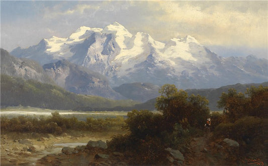 View of a Mountain Massif, vintage artwork by Josef Thoma, 12x8" (A4) Poster