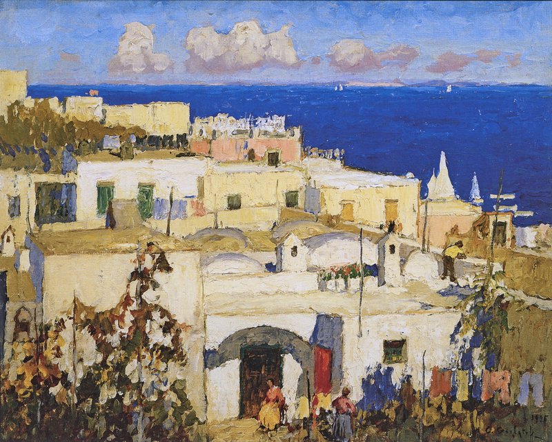 The Blue Sea, Capri, vintage artwork by Konstantin Gorbatov, 12x8" (A4) Poster