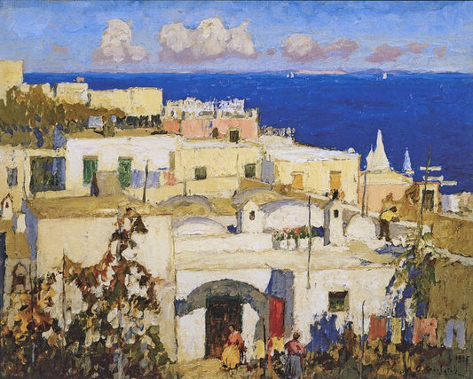 The Blue Sea, Capri, vintage artwork by Konstantin Gorbatov, 12x8" (A4) Poster