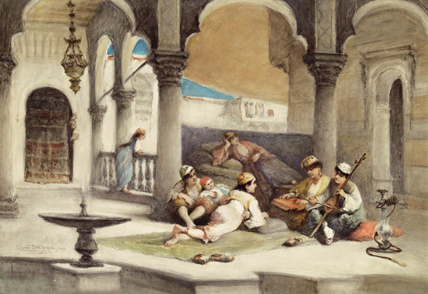 Music Lesson in the Palace, vintage artwork by Cesare dell'Acqua, A3 (16x12