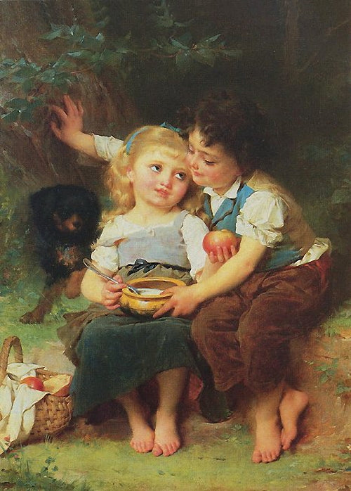 Share and Share Alike, vintage artwork by Émile Munier, 12x8" (A4) Poster