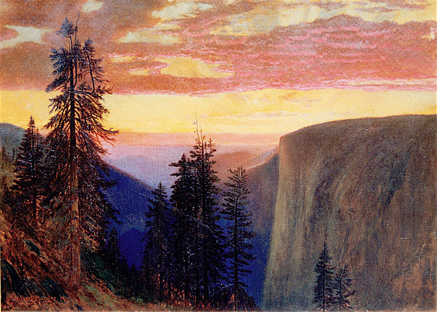 Yosemite Sunset, vintage artwork by Gilbert Munger, 12x8" (A4) Poster