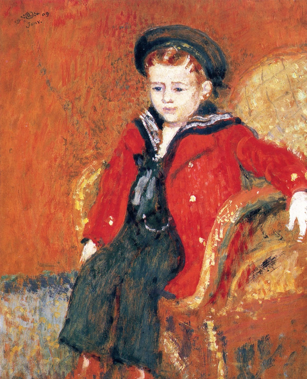 LIttle Boy with Red Coat, vintage artwork by Georges Lemmen, 12x8" (A4) Poster