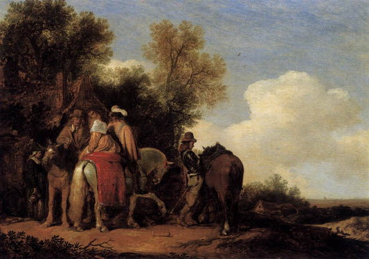 Party of Riders Resting beside an Inn, vintage artwork by Pieter de Molijn, 12x8" (A4) Poster