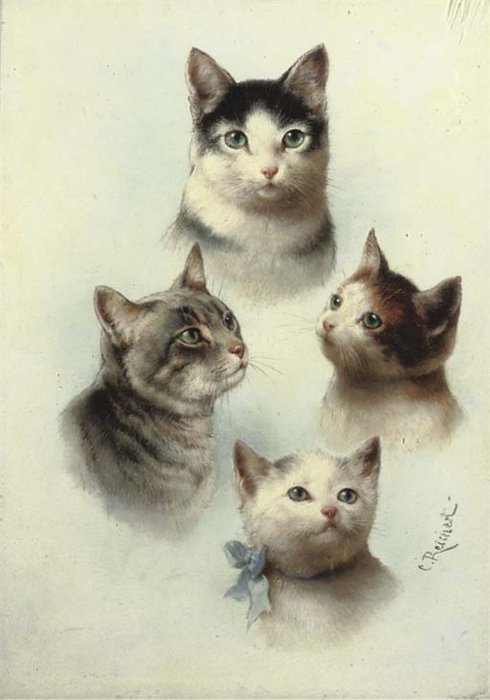 Cute Cats, vintage artwork by Carl Reichert, 12x8