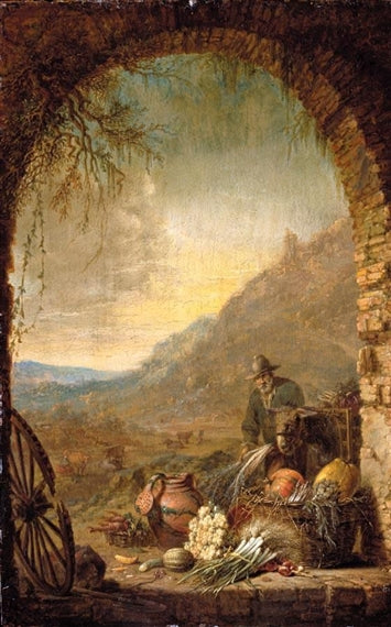 Landscape with a Man Unloading Produce…, vintage artwork by Willem Kalf, 12x8" (A4) Poster