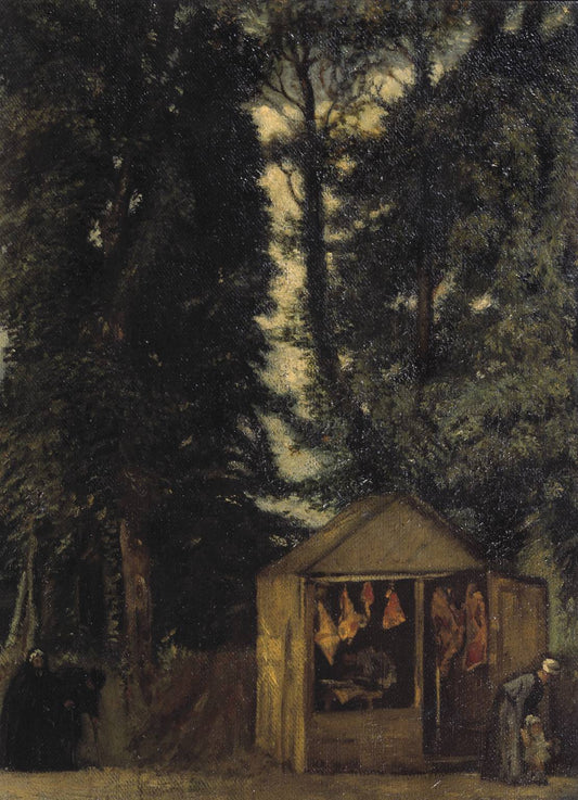 The Butcher's Shop under the Trees, vintage artwork by Sir William Rothenstein, 12x8" (A4) Poster