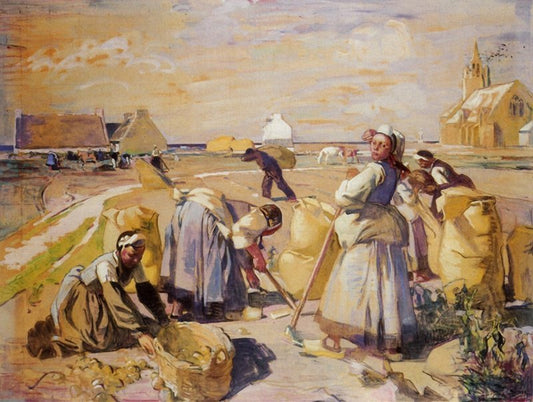 Potato Harvest, vintage artwork by Lucien Simon, 12x8" (A4) Poster