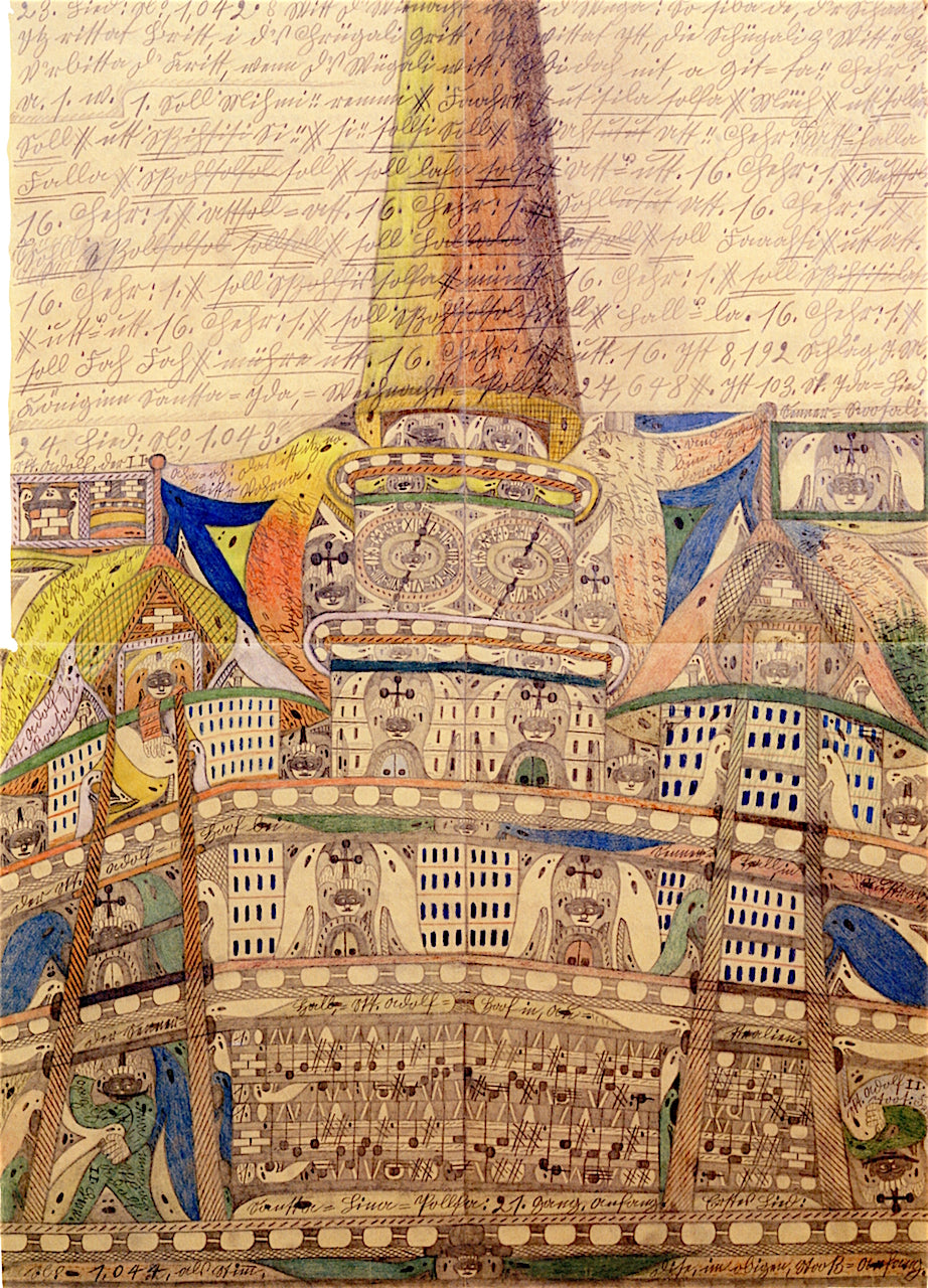 The Dairyman-Hall-St. Adolf-Farm in Australia, vintage artwork by Adolf Wölfli, 12x8" (A4) Poster