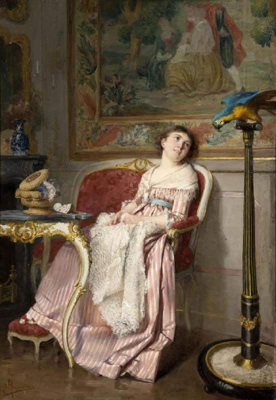 Lady with a Parrot by Giovanni Muzzioli,A3(16x12")Poster