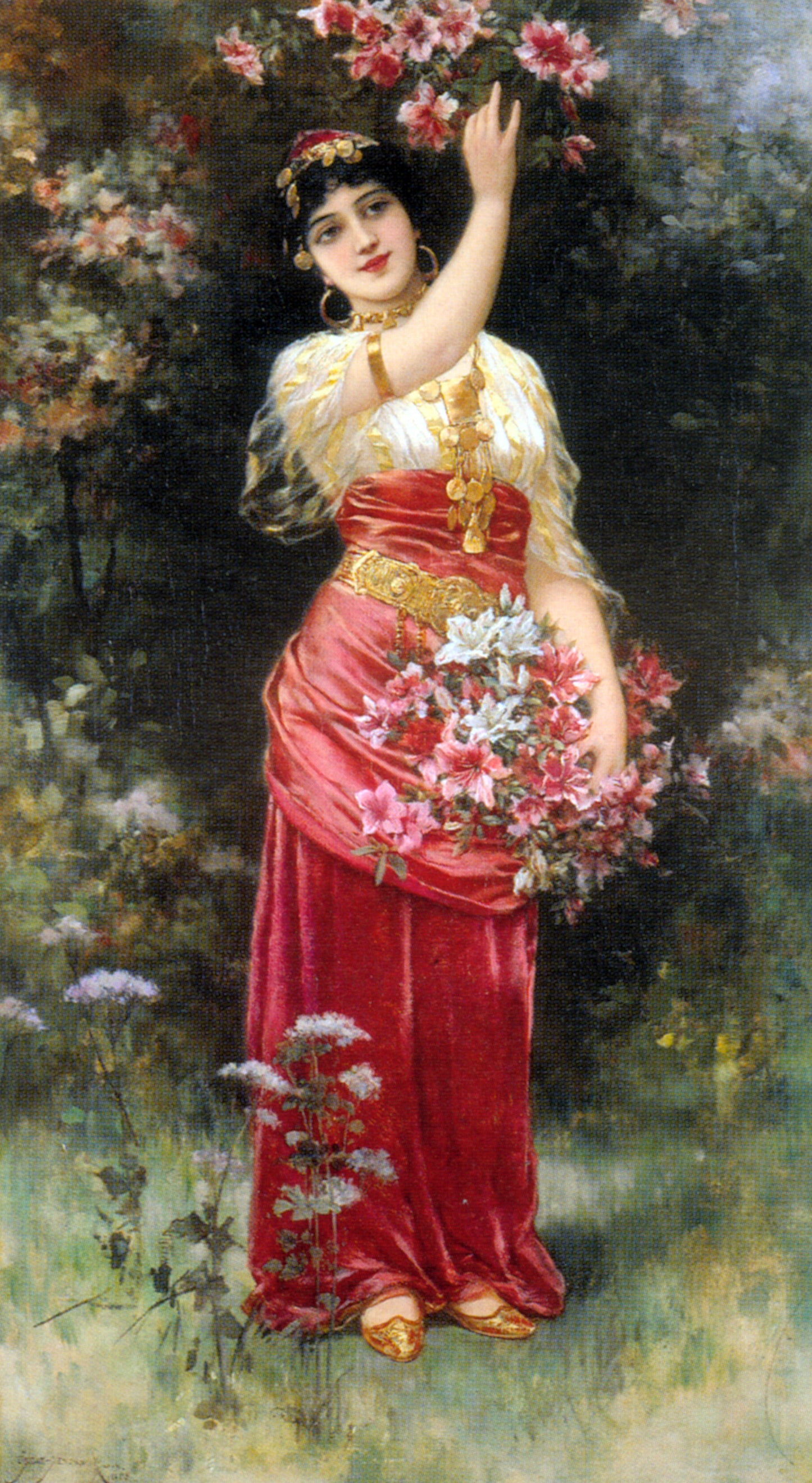 An Oriental Flower Girl by Emile Eisman-Semenowsky,A3(16x12")Poster