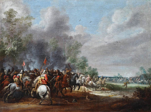 Cavalry Battle Scene, vintage artwork by Pieter Meulener, 12x8" (A4) Poster