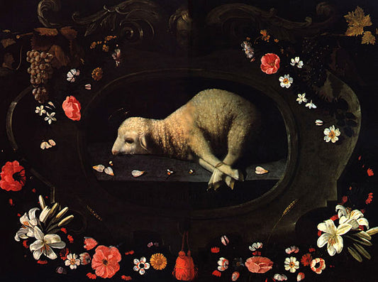 Easter lamb, vintage artwork by Josefa de Ayala y Obidos, 12x8" (A4) Poster