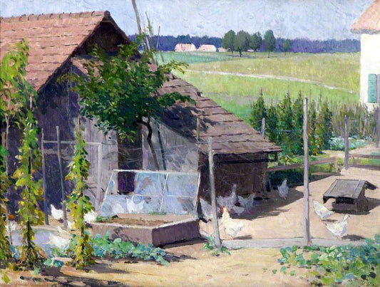 Small Holding in Switzerland, vintage artwork by Hans Iten, 12x8" (A4) Poster