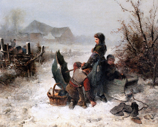 The Snowball Fight, vintage artwork by Johan Mari Henri ten Kate, 12x8" (A4) Poster