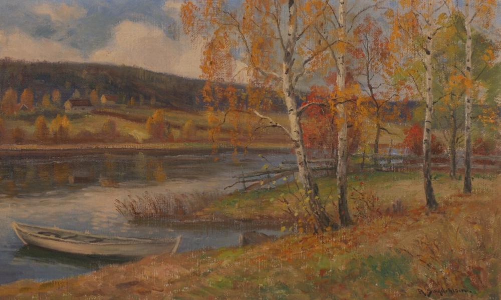 Autumn at Bondivannet (Høst ved Bondivannet, Asker), vintage artwork by Andreas Singdahlsen, 12x8" (A4) Poster