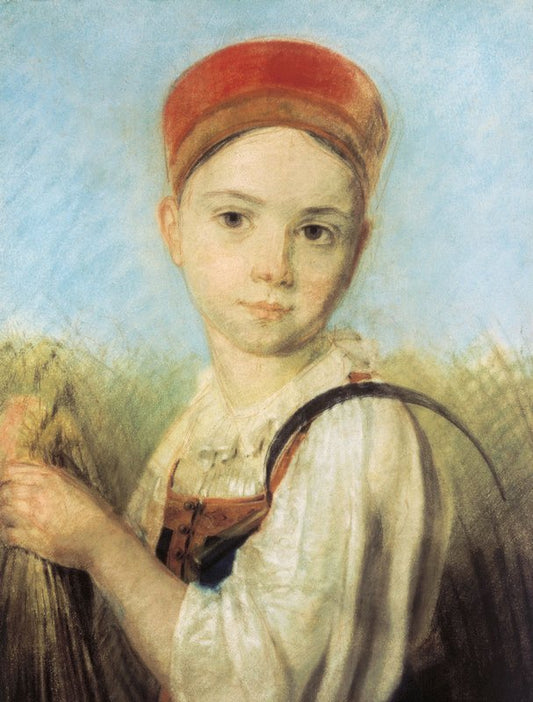 Peasant Girl with a Sickle, vintage artwork by Alexei Venetsianov, 12x8" (A4) Poster