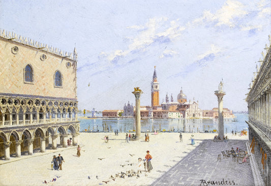 La Piazzetta, the Ducal Palace, Venice, vintage artwork by Antonietta Brandeis, 12x8" (A4) Poster