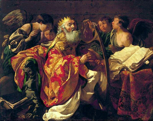 King David playing the harp, vintage artwork by Hendrick Terbrugghen, 12x8" (A4) Poster