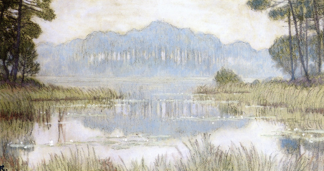 Landscape with Overgrown Pond, vintage artwork by Jean-Francis Auburtin, 12x8" (A4) Poster