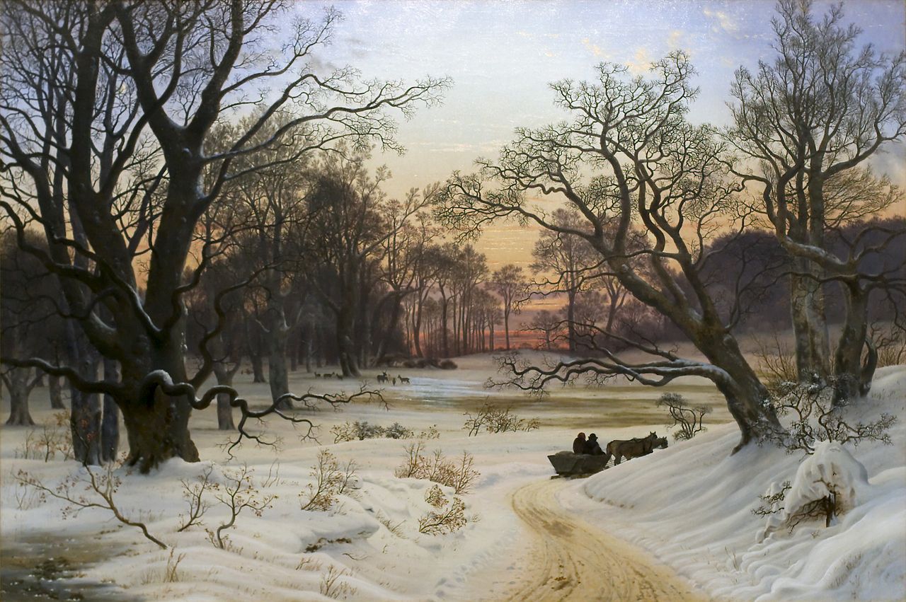 Winter Evening in a Forest, vintage artwork by Vilhelm Kyhn, A3 (16x12") Poster Print