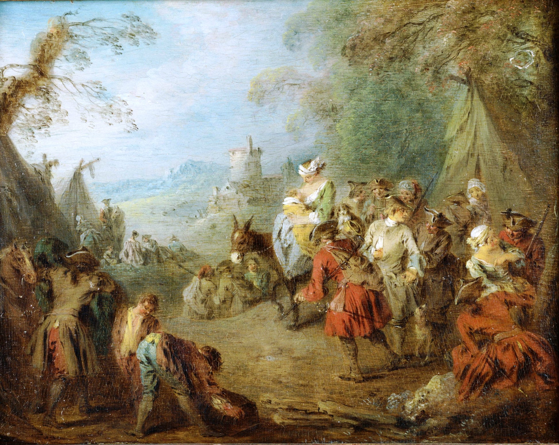 Encampment (Soldiers' Halt), vintage artwork by Jean-Baptiste Pater, 12x8" (A4) Poster