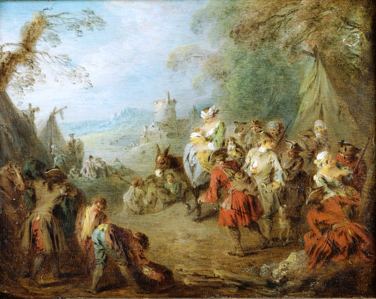 Encampment (Soldiers' Halt), vintage artwork by Jean-Baptiste Pater, 12x8" (A4) Poster