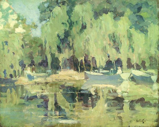 Le Plan D'Eau, vintage artwork by George Oberteuffer, 12x8" (A4) Poster
