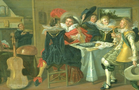 Interieur mit frÃ¶hlicher Tischgesellschaft, vintage artwork by Dirck Hals, 12x8" (A4) Poster