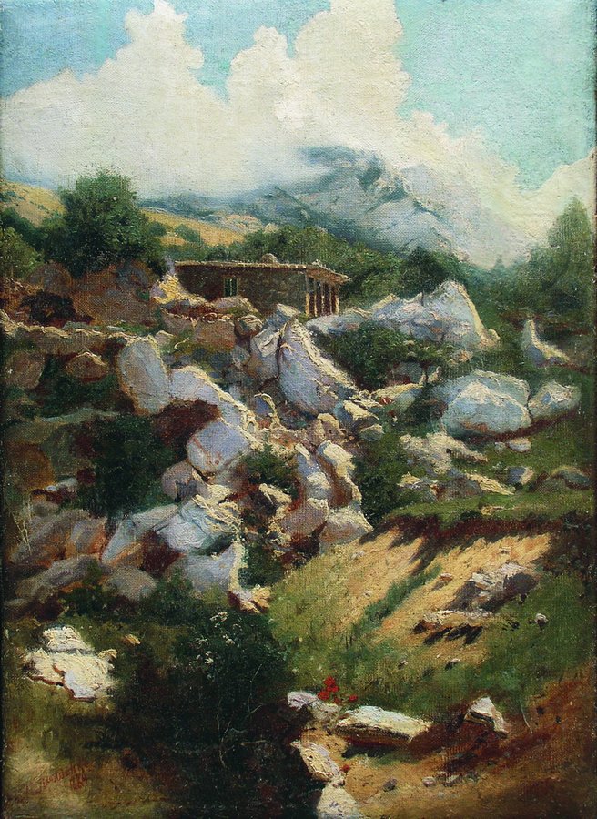 Hut in the Mountains, vintage artwork by Nikolai Aleksandrovich Yaroshenko, 12x8" (A4) Poster